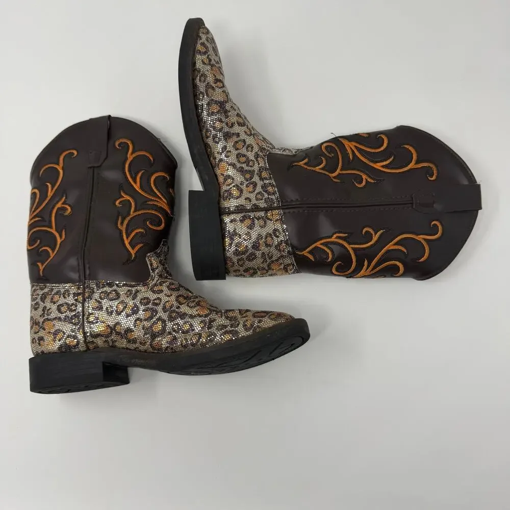 Old West Girls Brown Leopard Cowboy Boots Size 12